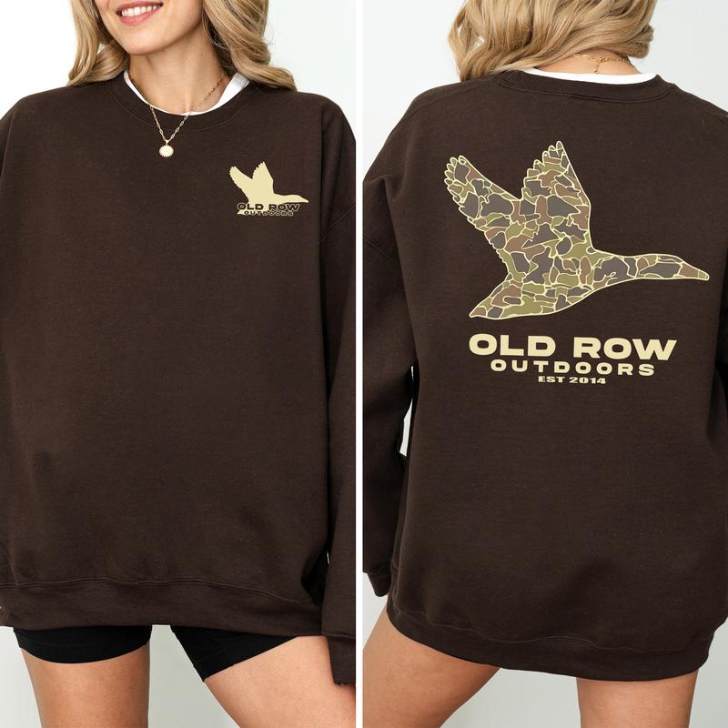 Old Row Outdoors Flying Duck Camo Pocket 2-Side, Outdoors Sweaters, Comfort Clothing, Cotton Fabric Sweaters, Printed Women's Top, Casual Womenswear