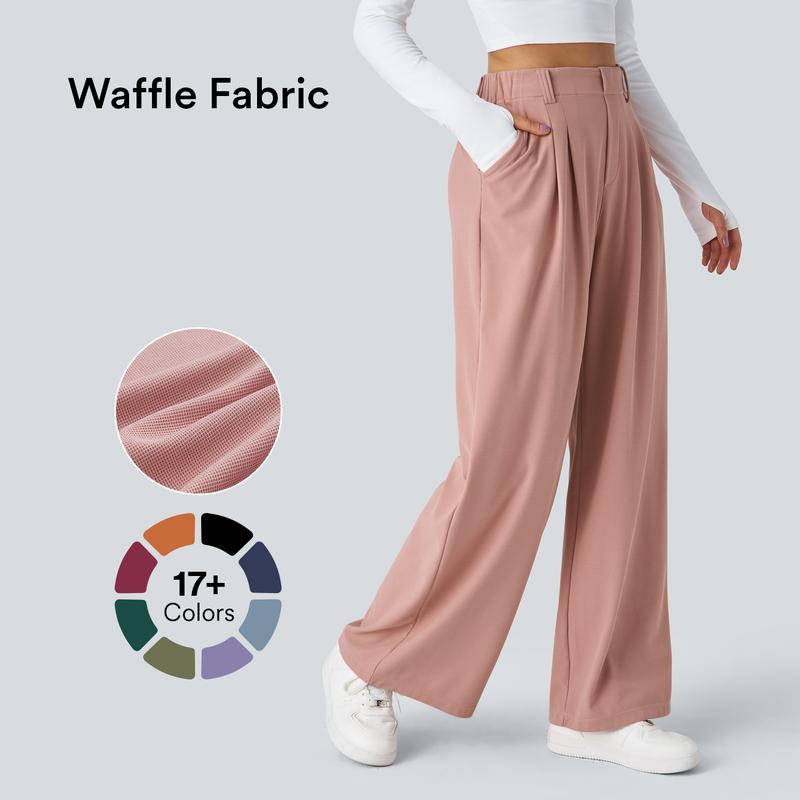 Halara Flex High Waisted Plicated Side Pocket Wide Leg Waffle Work Pants