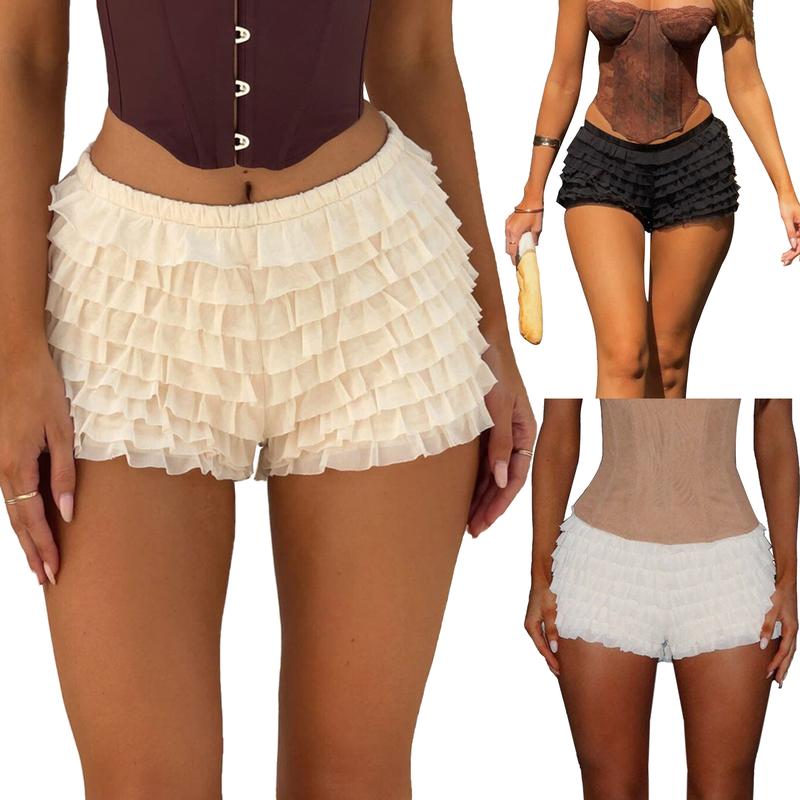 Women Y2k Lace Ruffle Layered Shorts Fairy Lolita Tiered Bloomer Shorts Cute Boy Shorts Mini Pettipants Teen Girls