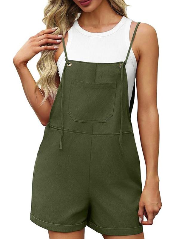 Women's Plain Pocket Adjustable Strap Wide Leg Overalls, Casual Overall Romper, Summer Outfits 2024, Ladies' Clothes for Daily Wear