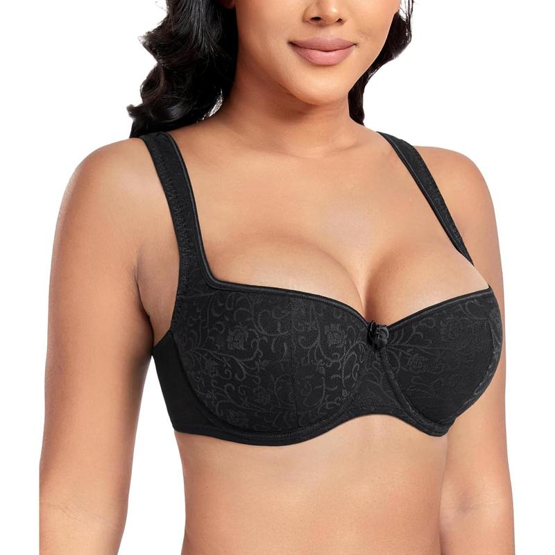 Women's Plus Size Wide Straps Lace Demi Underwire Lightly Padded Balconette Bra Womenswear Underwear