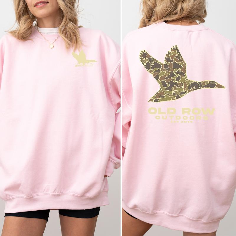 Old Row Outdoors Flying Duck Camo Pocket 2-Side, Outdoors Sweaters, Comfort Clothing, Cotton Fabric Sweaters, Printed Women's Top, Casual Womenswear