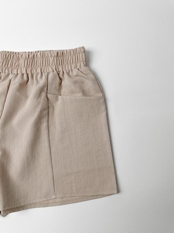 Women's Pocket Elastic Waist Shorts, Casual Solid Color Wide Leg Shorts, Minimalist Basic Clothes Women, Womens Shorts, Summer Bottoms, Essentials Shorts