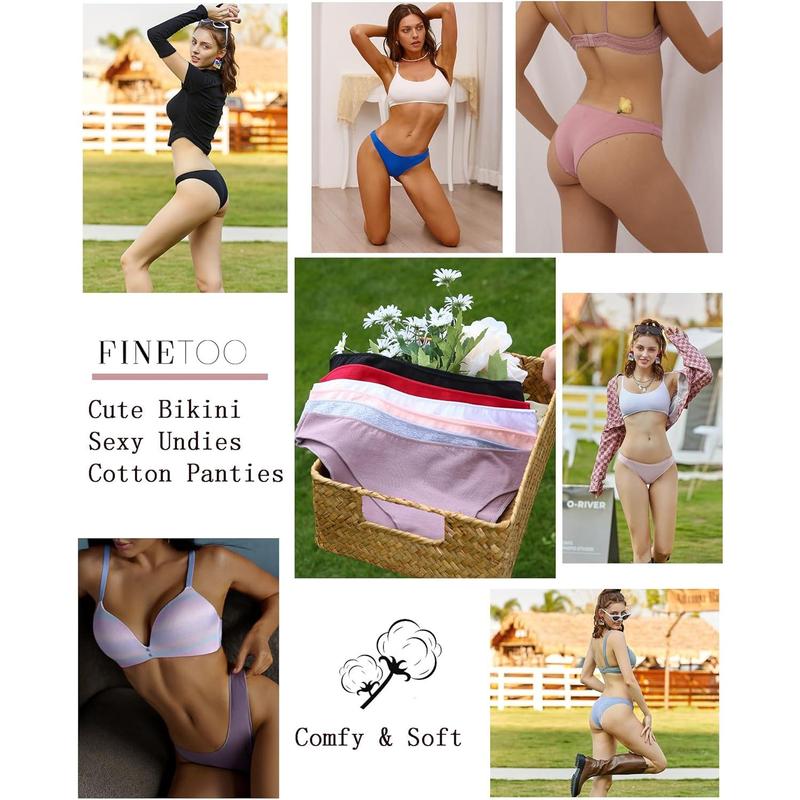 FINETOO 6 Pack Cotton Underwear for Women Cute Low Rise Bikini Panties High Cut Breathable Sexy Womens Cheeky S-XL New 2024-