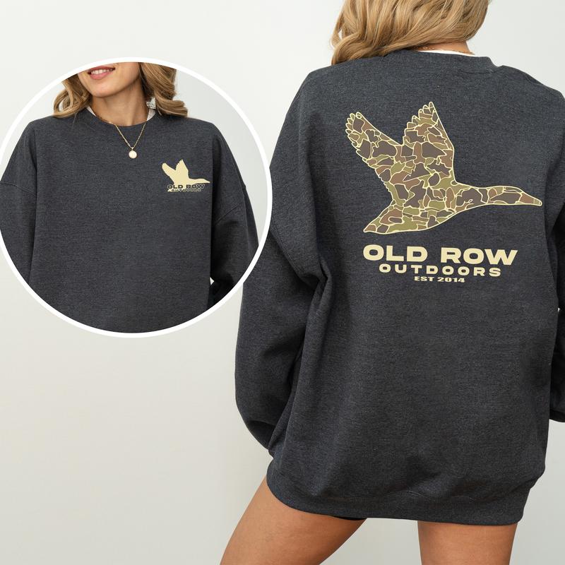 Old Row Outdoors Flying Duck Camo Pocket 2-Side, Outdoors Sweaters, Comfort Clothing, Cotton Fabric Sweaters, Printed Women's Top, Casual Womenswear