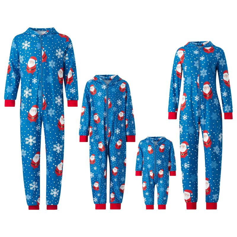 Family Matching Clothes Christmas Sleepwear, Cartoon Elk Snowman Print Long-Sleeve Zipper Hood  Jumpsuit