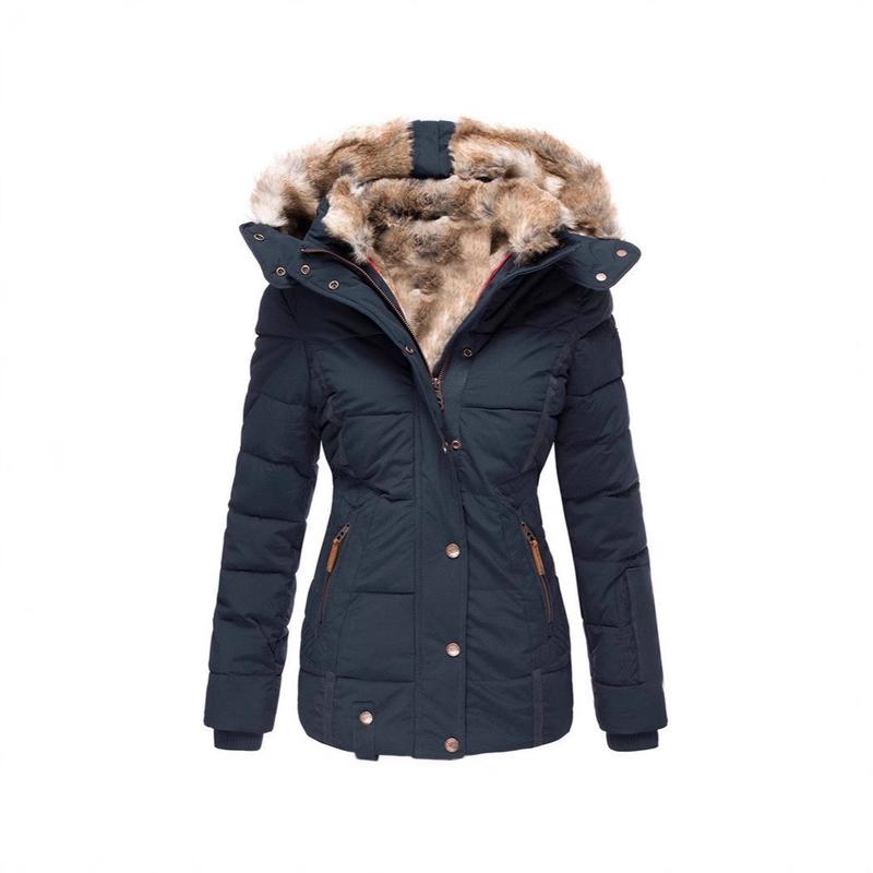 2024 Winter Warm Fur Collar Cotton Clothes Women's Long-Sleeve Zipper Slim-Fitting Cotton-Padded Jacket Coat Hooded Coat Womenswear Tops