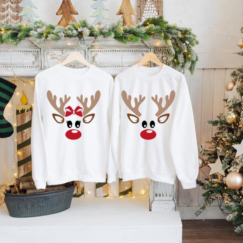 Couple Matching Reindeer Sweatshirts - Cute Christmas Sweaters & Xmas Gifts for Him - Reindeer Couple Gift