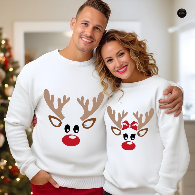 Couple Matching Reindeer Sweatshirts - Cute Christmas Sweaters & Xmas Gifts for Him - Reindeer Couple Gift