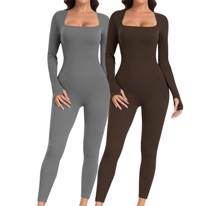 Women Ribbed One Piece Jumpsuits Long Sleeve Jumpsuits Casual