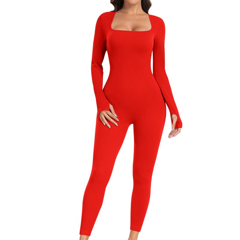 Women Ribbed One Piece Jumpsuits Long Sleeve Jumpsuits Casual