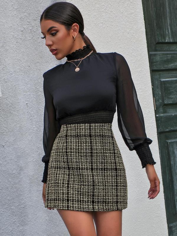 Women's Gingham Print High Waist A Line Short Skirt, Elegant Womenswear, Fashion Casual Tweed Skirt for Daily Outdoor Wear, Women Bottoms for Summer Spring Fall