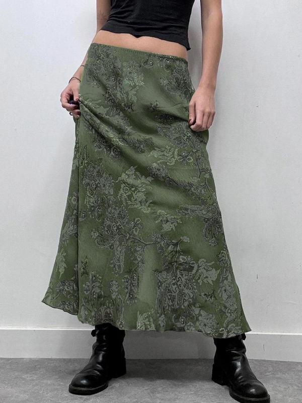 Women's Floral Print Long Skirt, Y2K Fashion Casual Skirt for Daily Outdoor Wear, Women Bottoms for Fall & Winter