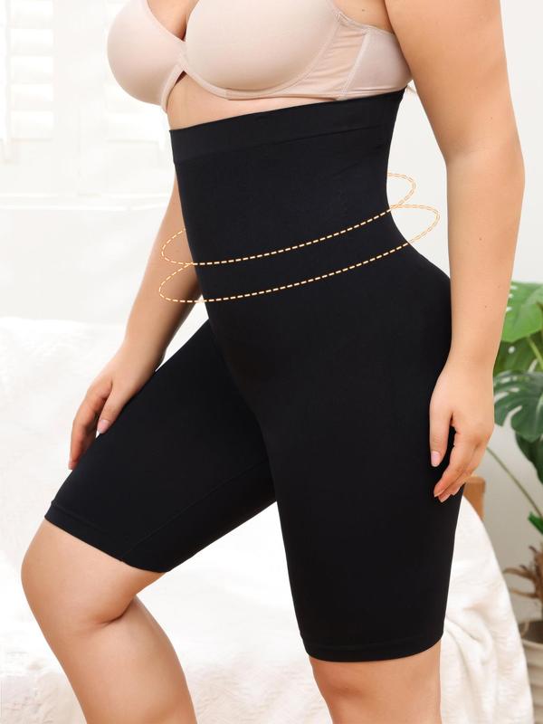 Plus Size Plain High Waist Shapewear Shorts, Casual Comfort Seamless Tummy Control Basic Shaper Shorts for Lady, Women's Minimalist Shapewear Bottoms for All Seasons, Womenswear, Black Girl Wear, Black Girl Wear