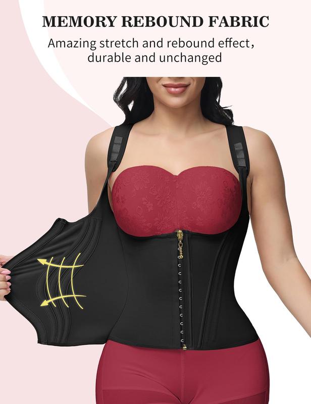 SHAPEASY Women's Solid Zipper Waist Corset, Comfort Closure Fajas Colombianas Shapewear Vest, Women Tummy Flattering Outfits Clothes Underbust Tank Tops Womenswear Fitted