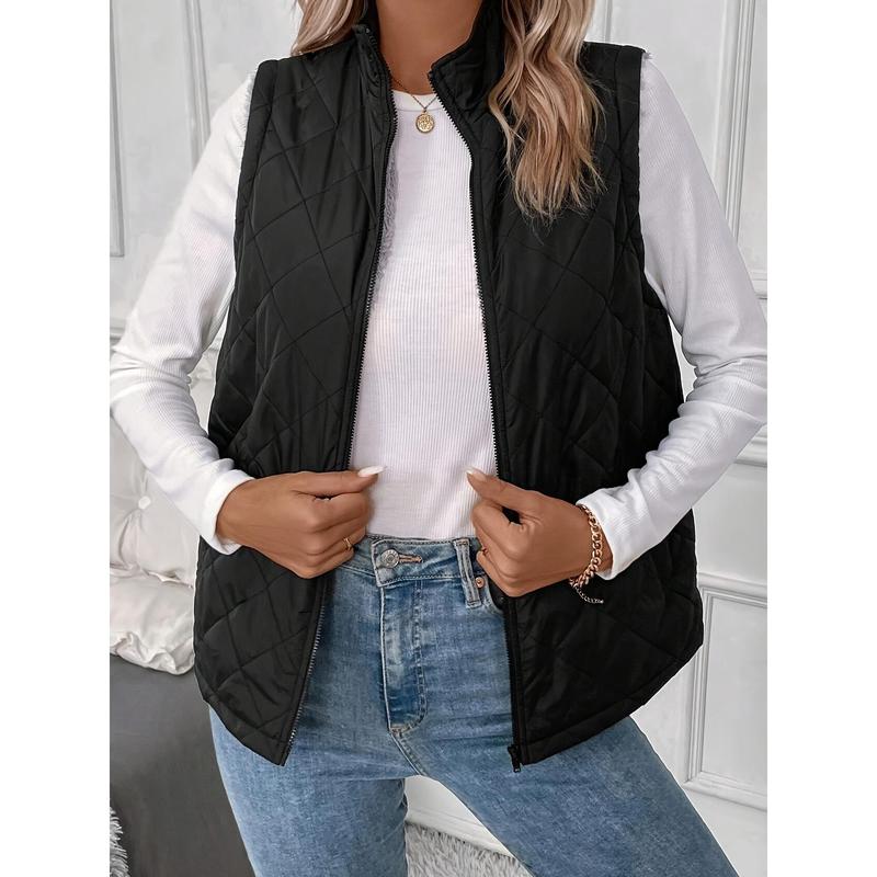 Women's Quilted Puffy Vest with Pockets, Zip-Up Sleeveless Thermal Vest for Fall & Winter