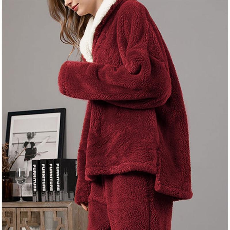 UANEO Womens Winter Fluffy Pajamas Set Warm Fleece Pants Pullover Plush Sleepwear