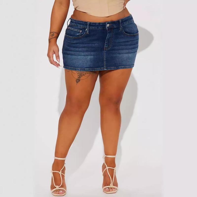 Women's Stretchy Denim Bustier Skirt Short