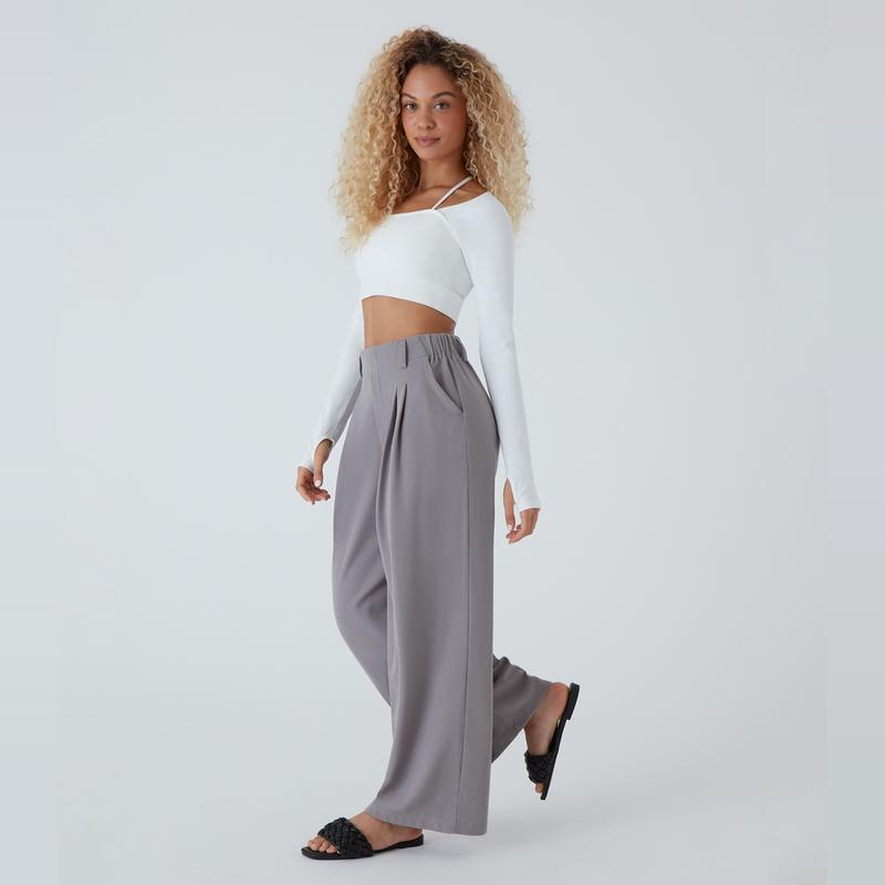 Halara Flex High Waisted Plicated Side Pocket Wide Leg Waffle Work Pants