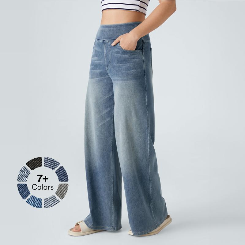 Halara Halara Flex™ High Waisted Multiple Pockets Wide Leg Washed Stretchy Knit Casual Jeans