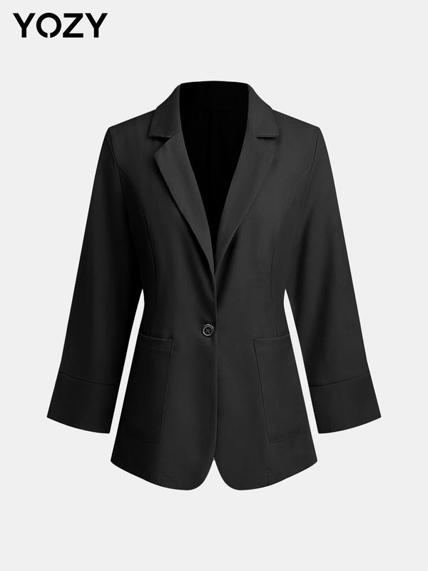 YOZY Christmas Deals, [4 colors] Button Front Pocket Blazer Jackets, Elegant Solid Long Sleeve Lapel Neckline Blazer, Tiktok Shop Black Friday, Black Friday Haul, Christmas 2024 Trend, Fall & Winter Clothes