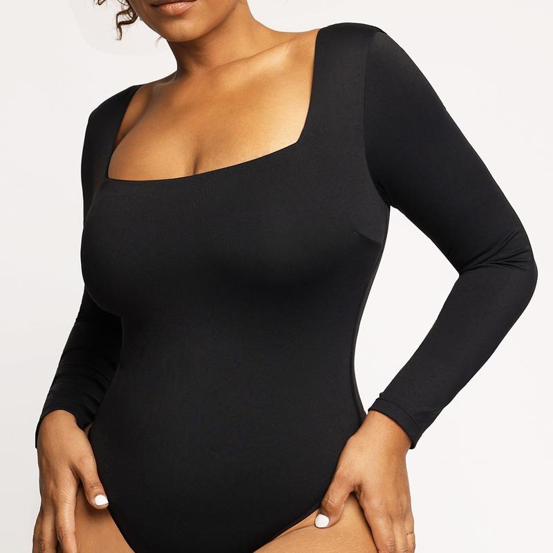 Popilush The Shapewear Bodysuit Long Sleeve Square Neck Womenswear Tops Longsleeves PSA