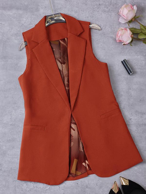 Women's Solid Lapel Neck Blazer Vest, Elegant Women Clothing, Fashion Womenswear, Casual Open Front Vest Jacket for Work Office Business, Ladies Clothes for Fall & Winter