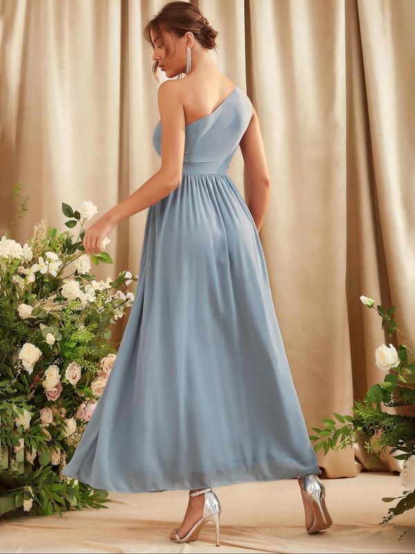 Women's Split Thigh One Shoulder Bridesmaid Dress, Summer Clothes Women, Elegant Sleeveless A Line Dress, Ladies Summer Evening Party Wedding Gown