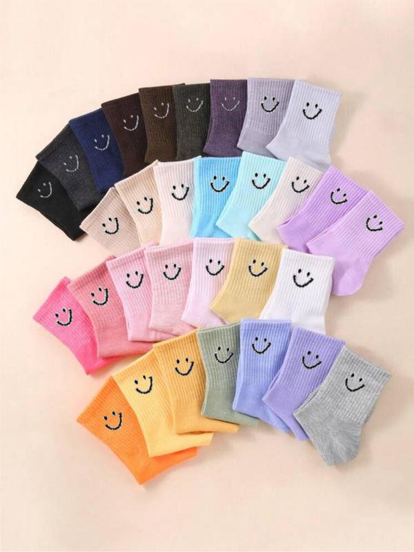 Women's Random Color Smile Face Print Ankle Socks, Comfort Moisture Wicking Low Cut Socks, Socks for Women, Leg Warmers, Summer Clothes Women, Women's Clothing, Breathable Socks for All Seasons Daily Wear, Womenswear