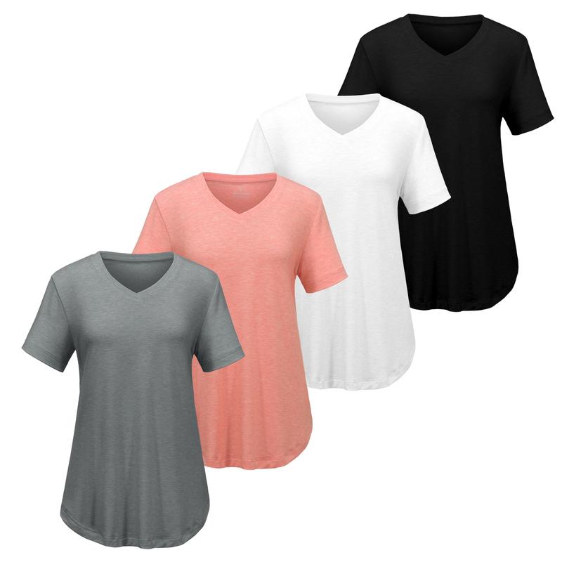 VILIGO Casual V-Neck Plain Tees - Set of 4, Various Color Combinations  Comfort Womenswear