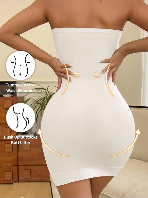 Women's Solid Backless Seamless Strapless Shapewear Slips, Plain Tummy Control Breathable Elastic Shaper for Daily Wear, Tummy Shapewear, Women's Shapewear for All Seasons