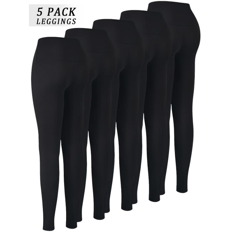 5 Pack Super Soft High Waisted Leggings for Women: Tummy Control, No See Through, Stretchy Fabric, Long, Solid Color, Tight Fit, Suitable for All Seasons