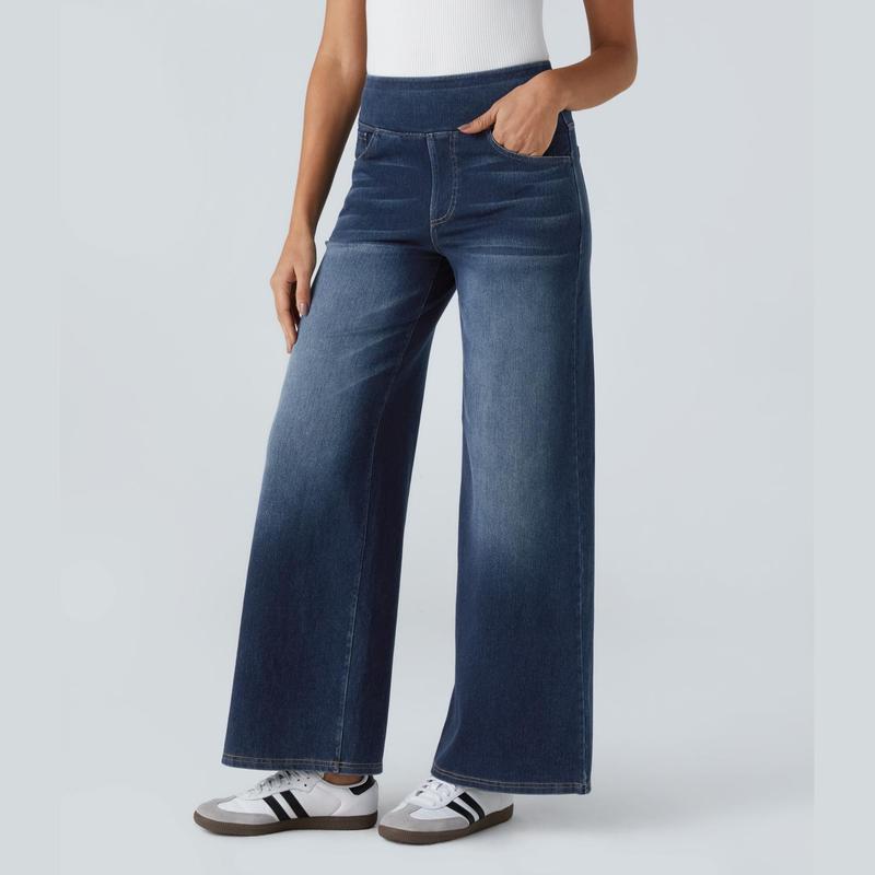 Halara Halara Flex™ High Waisted Multiple Pockets Wide Leg Washed Stretchy Knit Casual Jeans