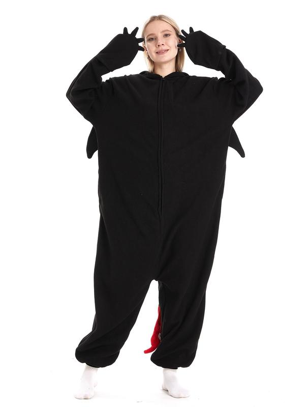 Unisex's Dragon Pattern Drop Shoulder Zipper Polar Fleece Jumpsuit, Cute Long Sleeve Pocket Party Costumes for Women & Men, Winter Fuzzy Jumpsuit for Women, Unisex's Dragon Toothless Onesie Pajamas Clothing for Fall & Winter