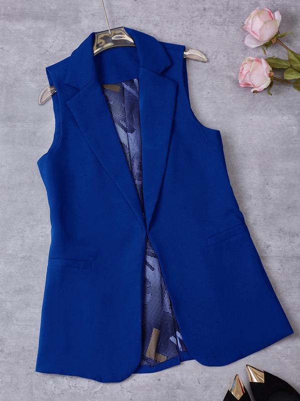 Women's Solid Lapel Neck Blazer Vest, Elegant Women Clothing, Fashion Womenswear, Casual Open Front Vest Jacket for Work Office Business, Ladies Clothes for Fall & Winter