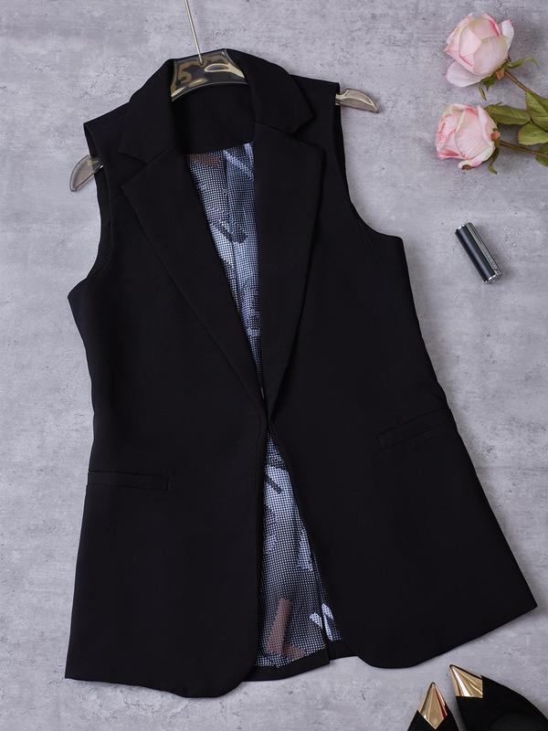 Women's Solid Lapel Neck Blazer Vest, Elegant Women Clothing, Fashion Womenswear, Casual Open Front Vest Jacket for Work Office Business, Ladies Clothes for Fall & Winter