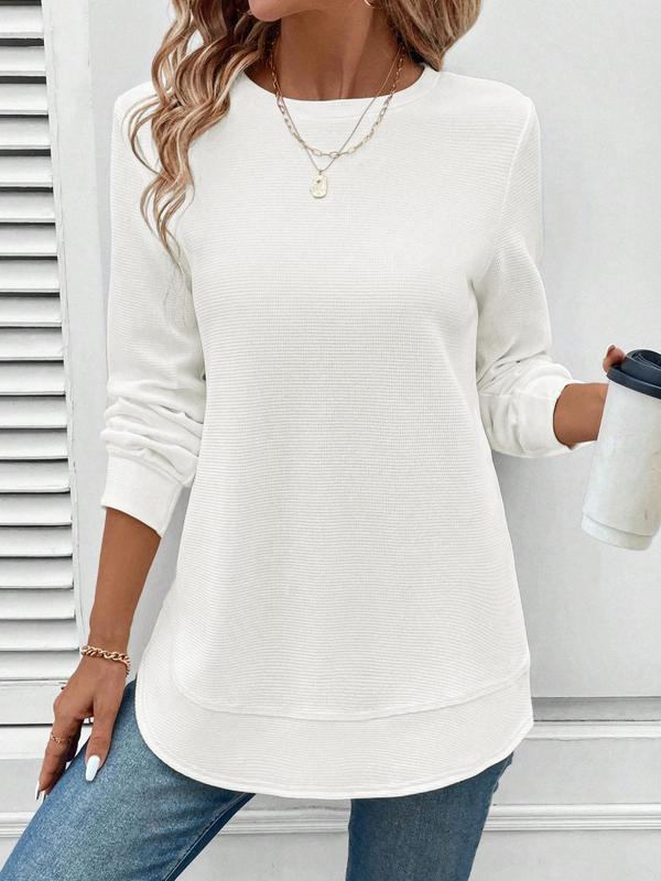 Women's Plain Waffle Texturing Sweatshirt, Casual Comfortable Long Sleeve Jumper for Daily Wear, Ladies Clothes for Fall & Winter