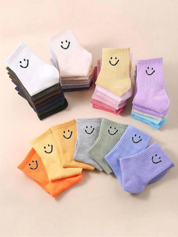 Women's Random Color Smile Face Print Ankle Socks, Comfort Moisture Wicking Low Cut Socks, Socks for Women, Leg Warmers, Summer Clothes Women, Women's Clothing, Breathable Socks for All Seasons Daily Wear, Womenswear