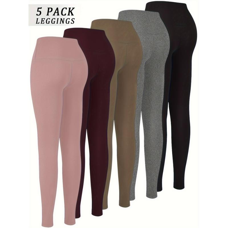 5 Pack Super Soft High Waisted Leggings for Women: Tummy Control, No See Through, Stretchy Fabric, Long, Solid Color, Tight Fit, Suitable for All Seasons