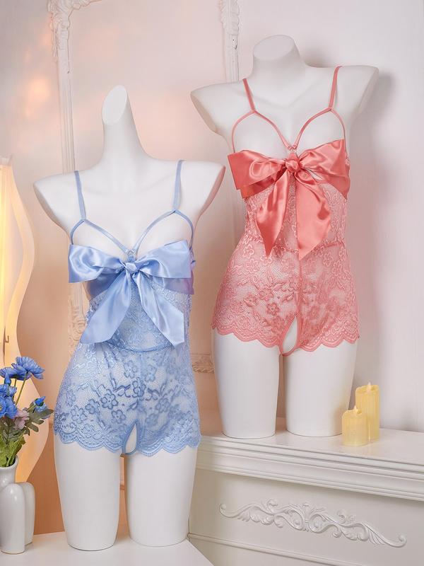 Women's Floral Lace Bow Decor Cami Lingerie Two-Piece Set, Sexy Comfy Breathable Lingerie Set for Daily Wear, Women's Lingerie for All Seasons