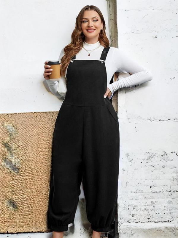  Plain Minimalist Adjustable Strap Corduroy Harem Jumpsuit without Tee, Back To School Outfits, Casual Basic Sleeveless Overalls for Lady Daily Wear, Summer Outfits 2024, Black Girl Outfits