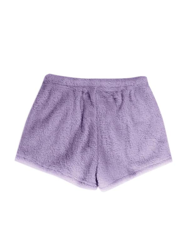 Women's Solid Drawstring Waist Plush Sleep Shorts, Casual Comfy Soft Shorts for Daily Wear, Ladies Sleepwear for Winter