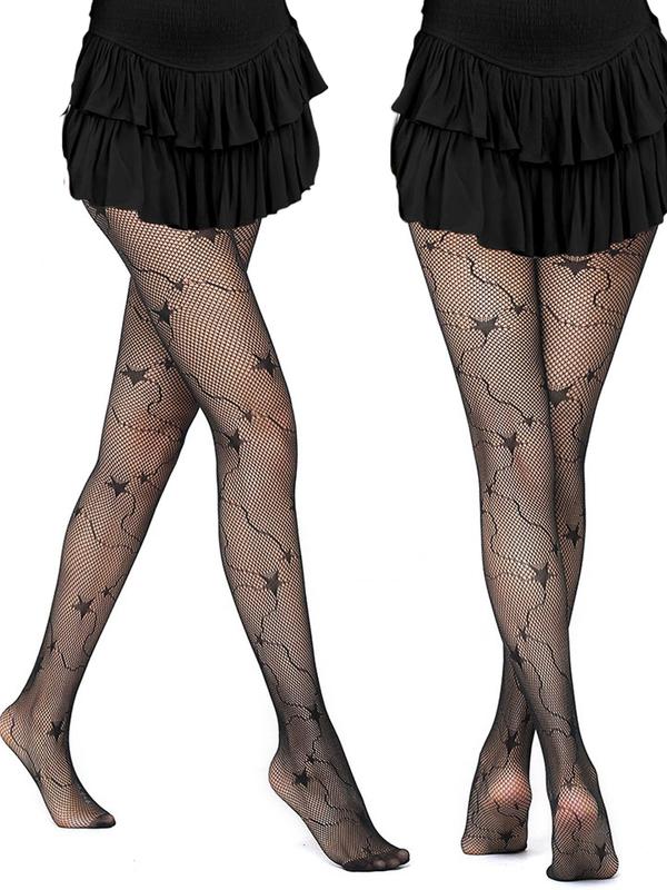 Women's Leopard & Floral & Star Print Sheer Fishnet Tights, Comfy Breathable Thigh High Stockings for Daily Wear, Ladies Socks for All Seasons