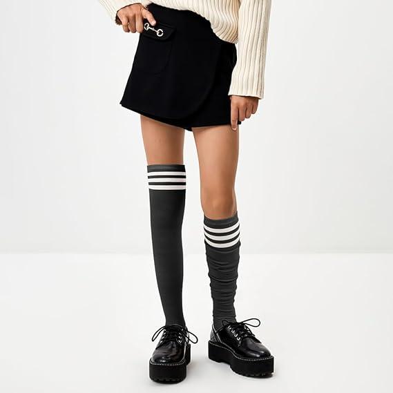 Extra Long Thigh High Socks Striped Over Casual Knee High Socks Halloween Christmas Warmer Long Stocking for Women