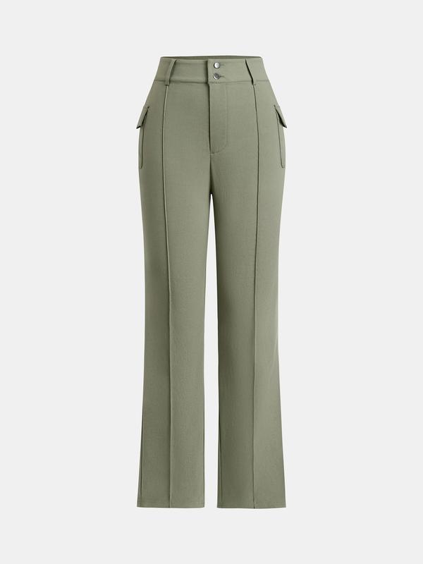 YOZY Women's Plain Flap Pocket Button Fly Pants, Casual Comfy Trousers for Daily Wear, Ladies Bottoms for All Seasons