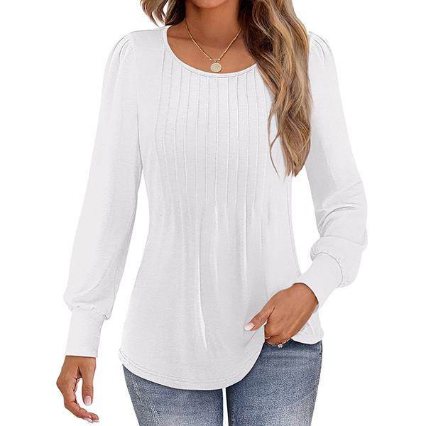 UEU Womens Basic  Longsleeves Shirts  Pleated Tunic Tops Casual Loose Fit Blouses Comfort Womenswear Fall Winter Breathable Comfy  Flowy Crewneck