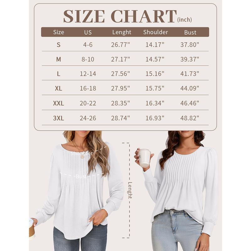 UEU Womens Basic  Longsleeves Shirts  Pleated Tunic Tops Casual Loose Fit Blouses Comfort Womenswear Fall Winter Breathable Comfy  Flowy Crewneck