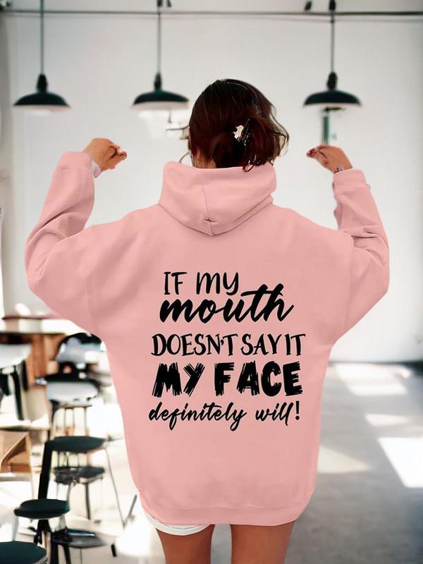 Women's Letter Print Drawstring Hoodie, Mean Girls Hoodie, Comfort Womenswear, Casual Pocket Hooded Sweatshirt, Popular Hoodies, Going Out Top