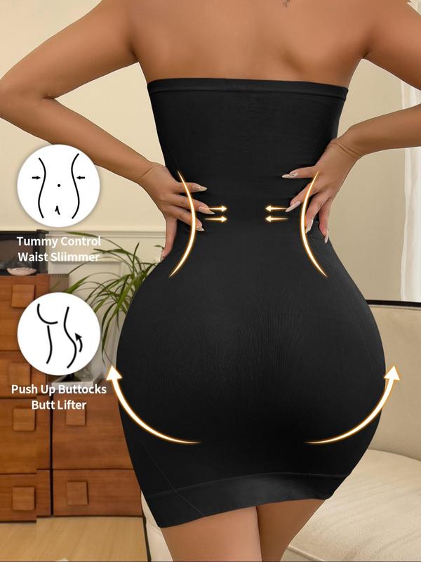 Women's Solid Backless Seamless Strapless Shapewear Slips, Plain Tummy Control Breathable Elastic Shaper for Daily Wear, Tummy Shapewear, Women's Shapewear for All Seasons