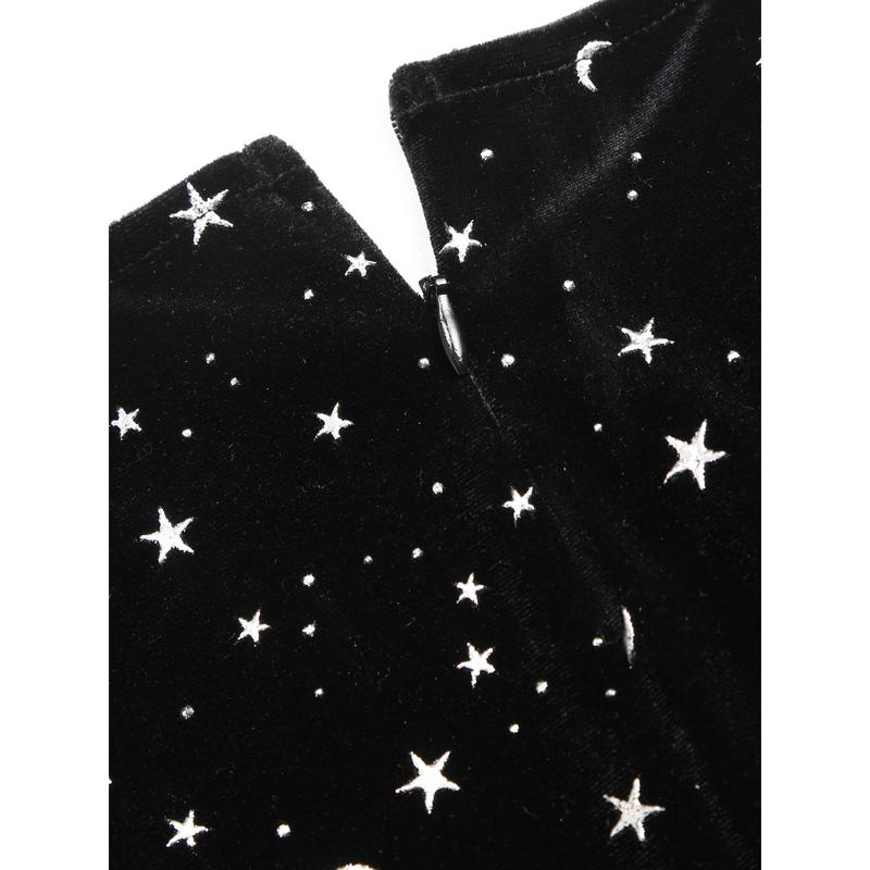 Cider [6 colors, size 0-26] Velvet V-neck Star & Moon Pattern Bell Sleeve Wizard Romper